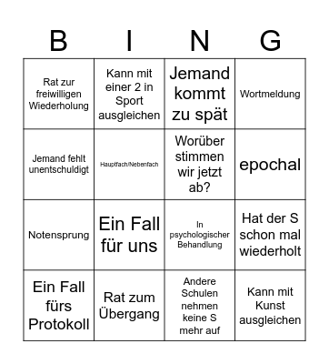 Zeugniskonferenz Bingo Card