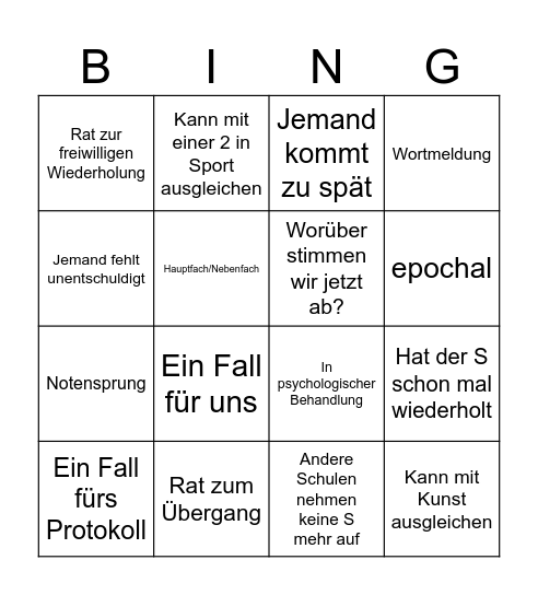 Zeugniskonferenz Bingo Card