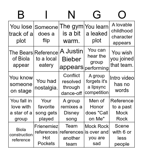 Mock Rock Bingo Card