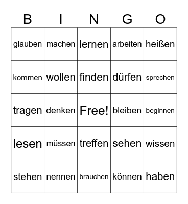 German 1 Common Verbs Bingo Card