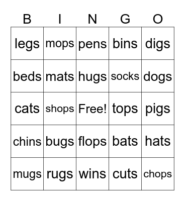 Plural sounds like s/z Bingo Card