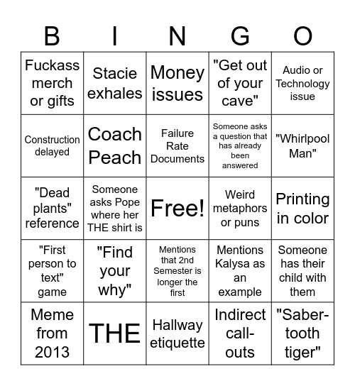 Faculty Meeting Bingo Card