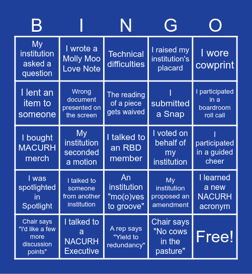 MACURH Boardroom Bingo Card