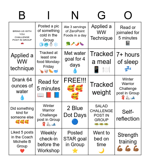 Coach Michelle B's BINGO Card