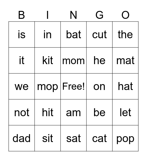 1st words Bingo Card