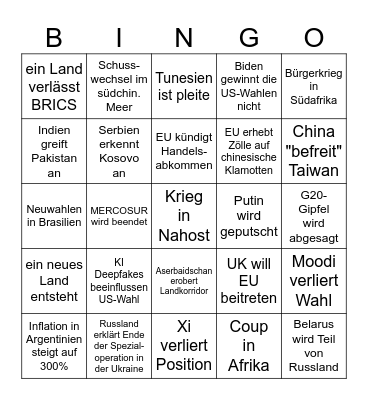 Geopolitik Bingo 2024 Bingo Card