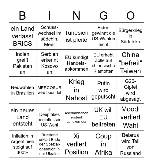 Geopolitik Bingo 2024 Bingo Card