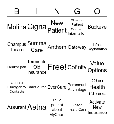 Registration and Insurance Bingo Card