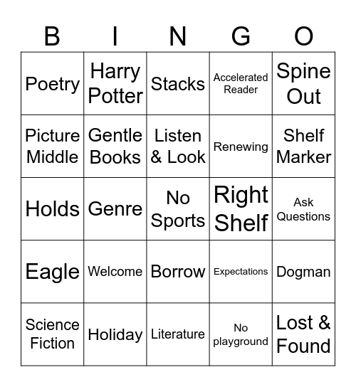 Library Bingo Set C Bingo Card