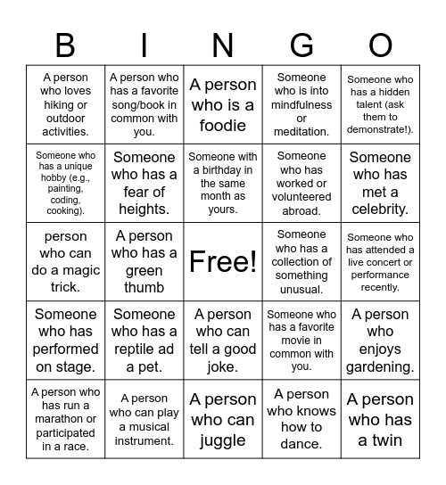 MEET & GREET BINGO Card