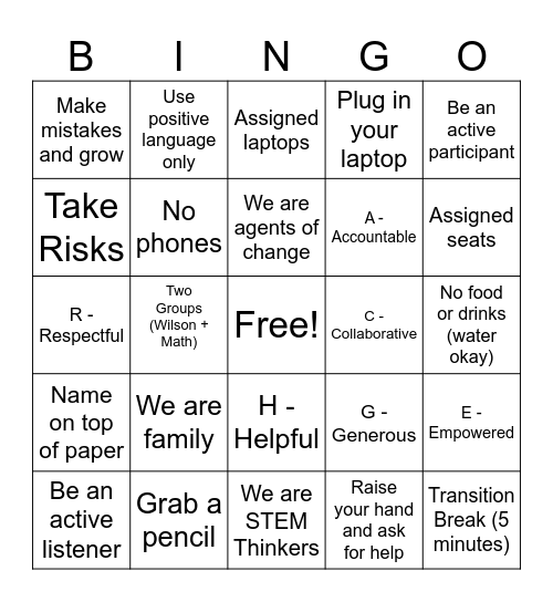 Learning Lab BINGO Card