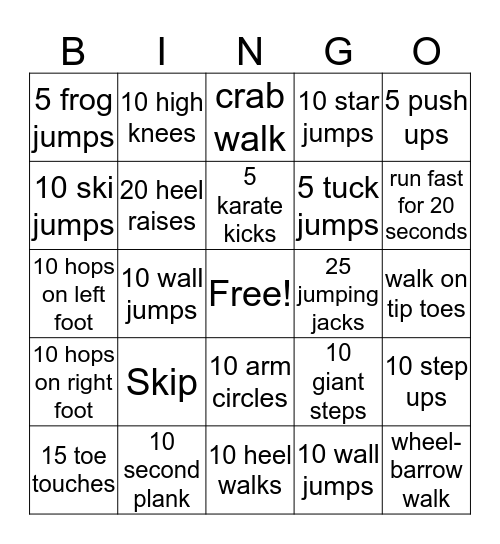 Fitness BINGO Card