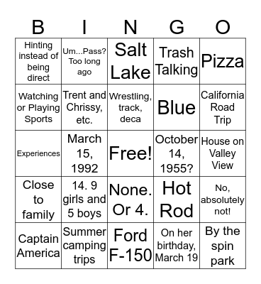 Shalynne and Nate Bridal Shower Bingo!  Bingo Card