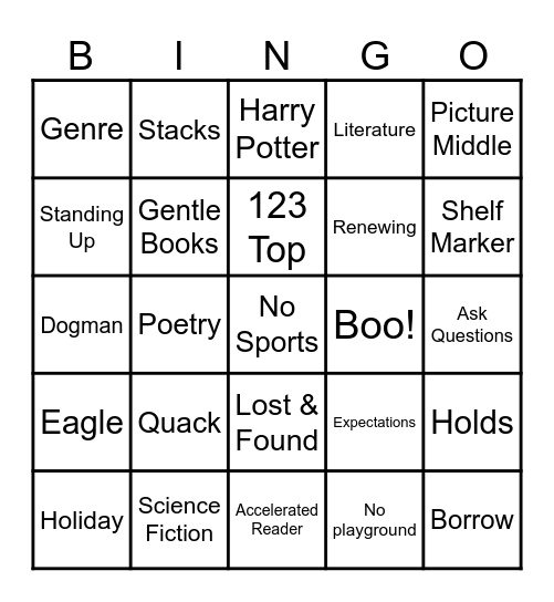 Library Bingo Set D Bingo Card