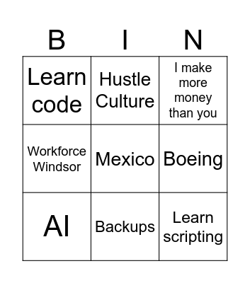 Corey Bingo Card