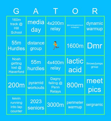 Shipley Indoor Track Bingo Card