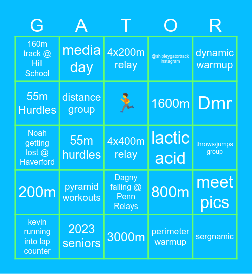 Shipley Indoor Track Bingo Card