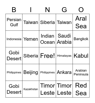 Asia Bingo Card