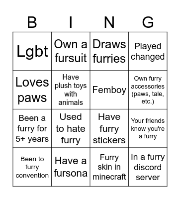 Furry Bingo Card