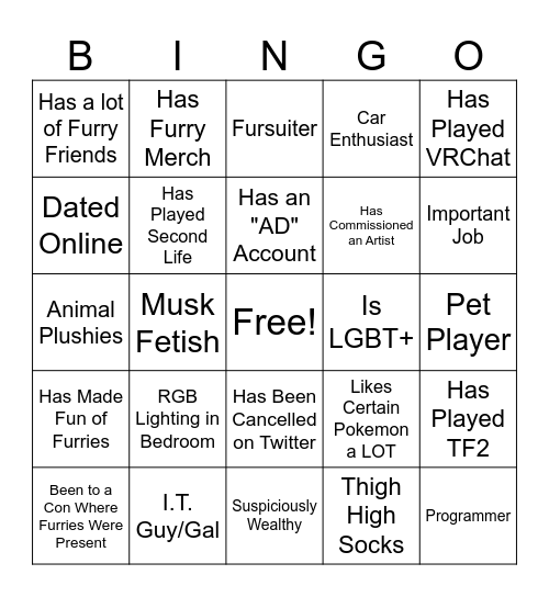 FURRY BINGO Card