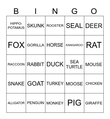 ASL 2: Unit 4 Topic 1 and 2: Animals Bingo Card