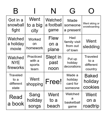 Winter Break! Bingo Card