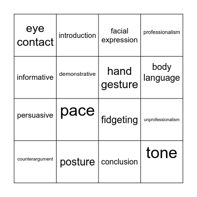 Speech Review Bingo Card