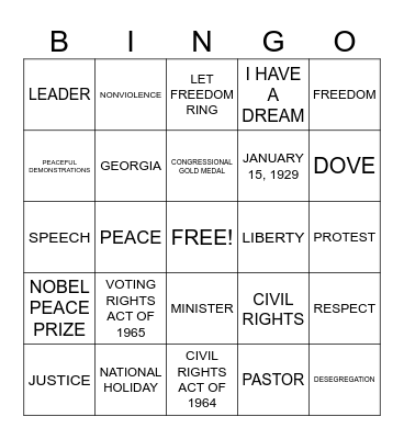 MARTIN LUTHER KING Bingo Card