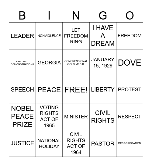 MARTIN LUTHER KING Bingo Card