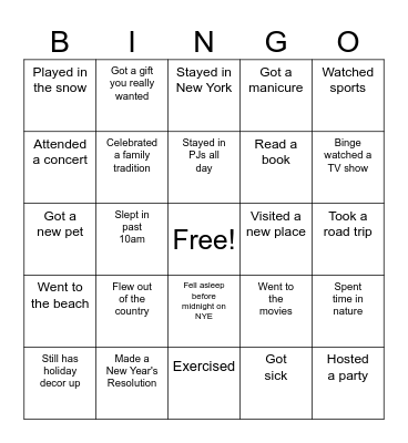 Winter Break BINGO! Find someone who... Bingo Card