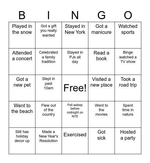 Winter Break BINGO! Find someone who... Bingo Card