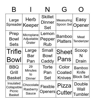 Pampered Chef Bingo Card