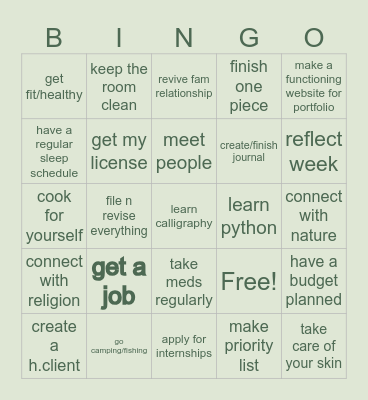 my 2024 goals Bingo Card