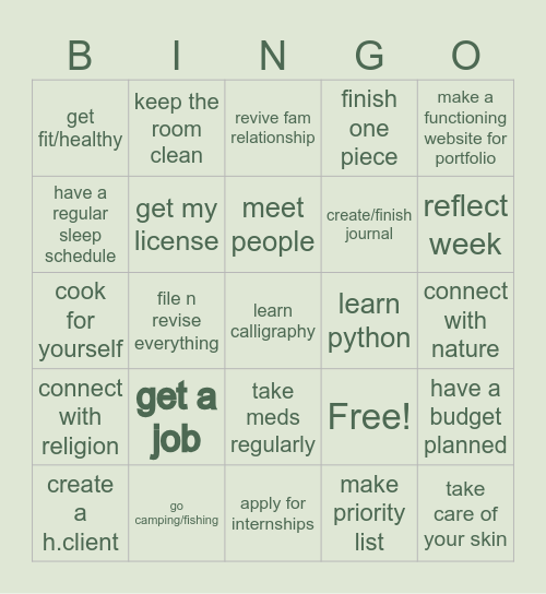 my 2024 goals Bingo Card