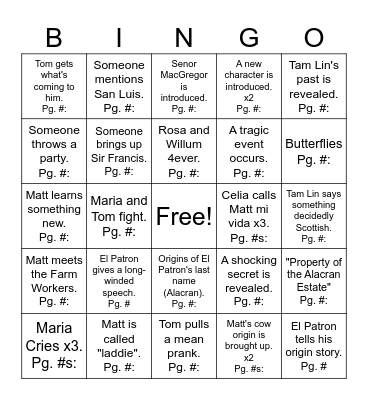 House of the Scorpion Bingo Card