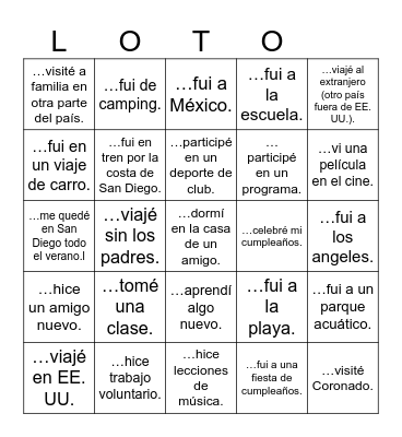 El verano pasado (2023) yo… Bingo Card