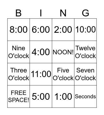 Time Bingo! Bingo Card