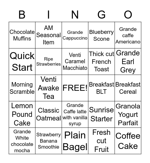 BISTRO BINGO-AM Bingo Card