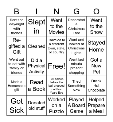 Winter Break 2023-2024 Bingo Card