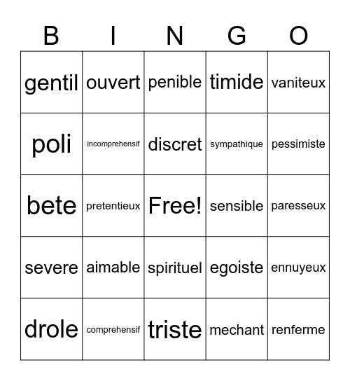 French IV - Rappel 1 Bingo Card