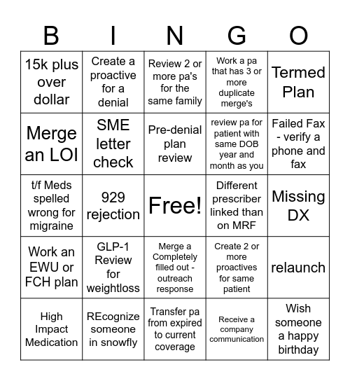 January Bingo Card