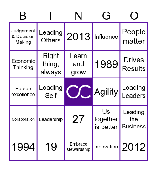 Crown Castle's Competencies Bingo Card