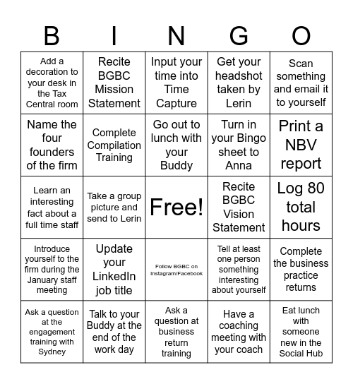 BGBC Bingo - Weeks 1 & 2 Bingo Card