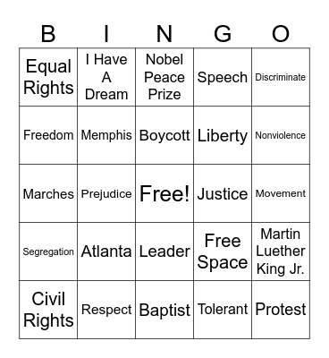 MLK Day Bingo Card