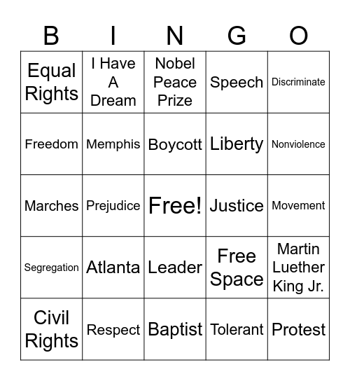 MLK Day Bingo Card