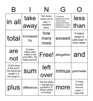 Math Vocaulary Bingo Card