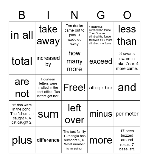 Math Vocaulary Bingo Card