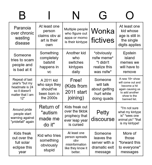 Untitled Bingo Card
