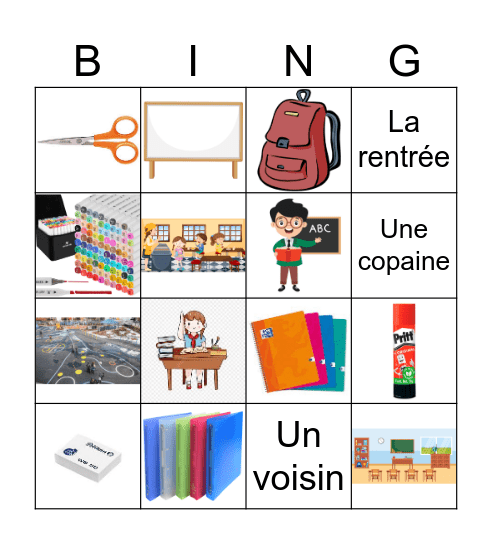 VOCABULAIRE: LE COLLEGE ET OBJECTS Bingo Card