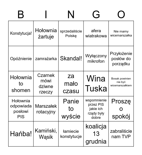 Sejm Bingo Card